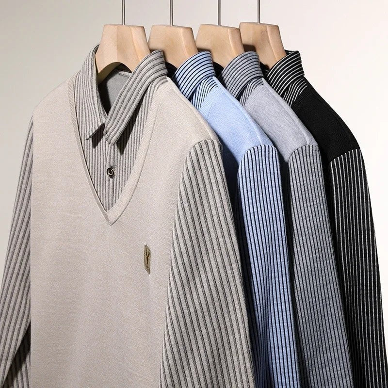 Arthur Men's Striped Layered V-Neck Sweater