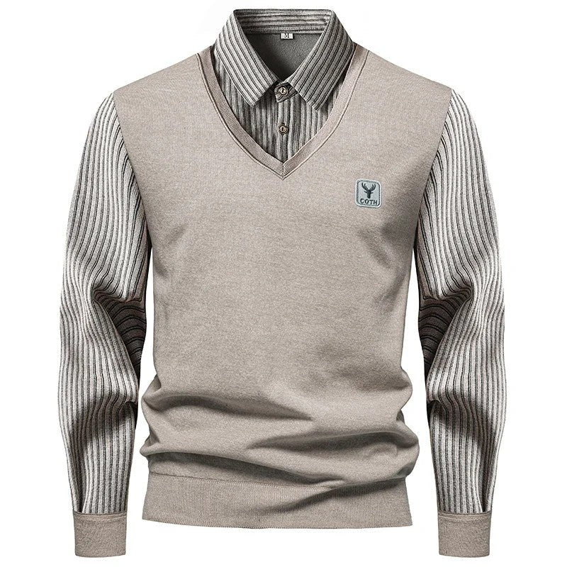 Arthur Men's Striped Layered V-Neck Sweater