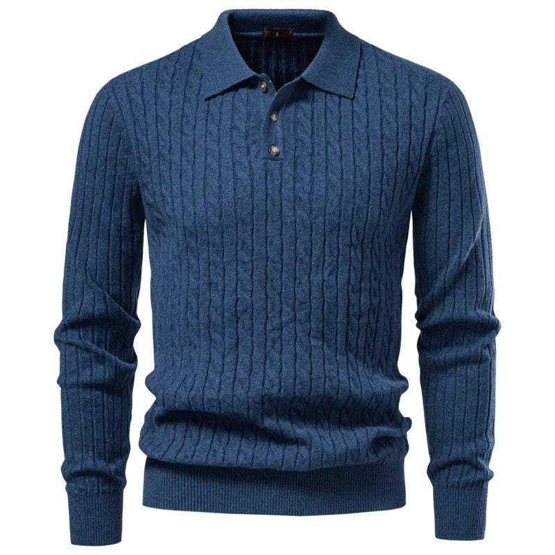 David Men's Cable Knit Polo Sweater