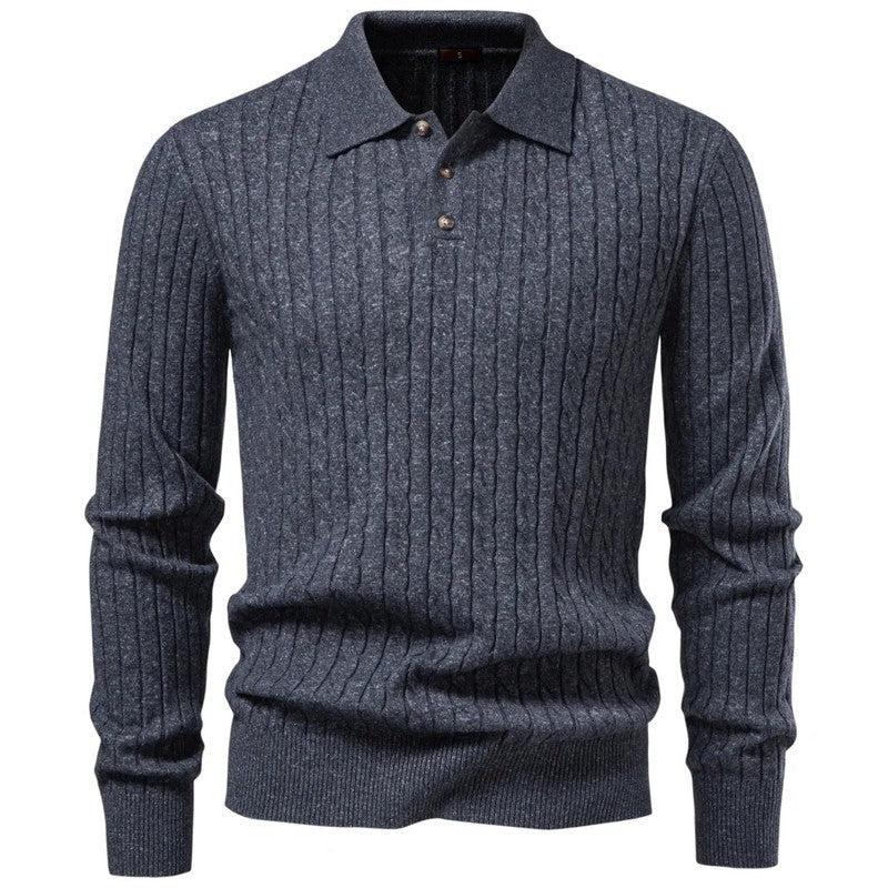 David Men's Cable Knit Polo Sweater