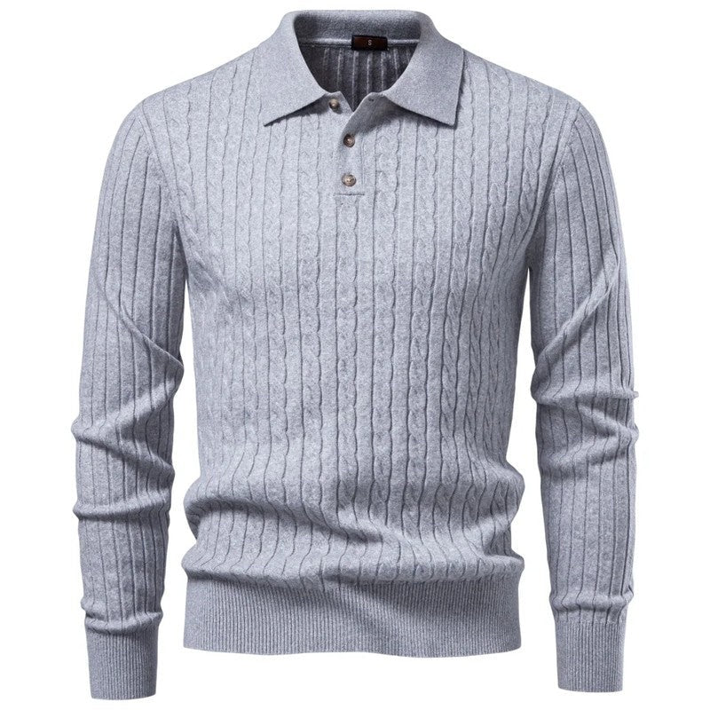 David Men's Cable Knit Polo Sweater