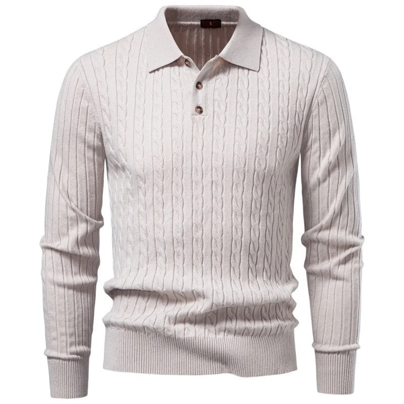 David Men's Cable Knit Polo Sweater