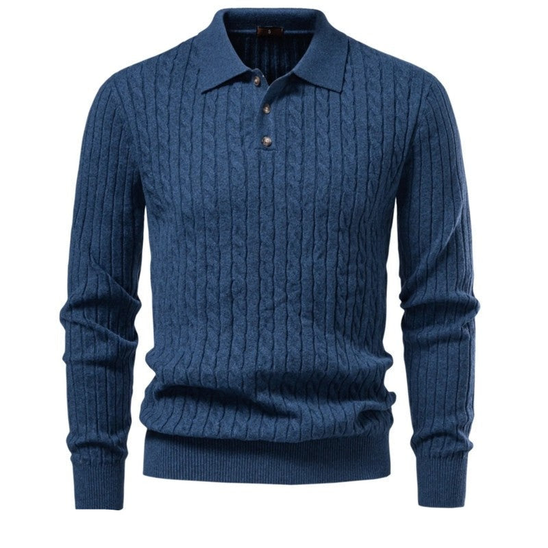 David Men's Cable Knit Polo Sweater