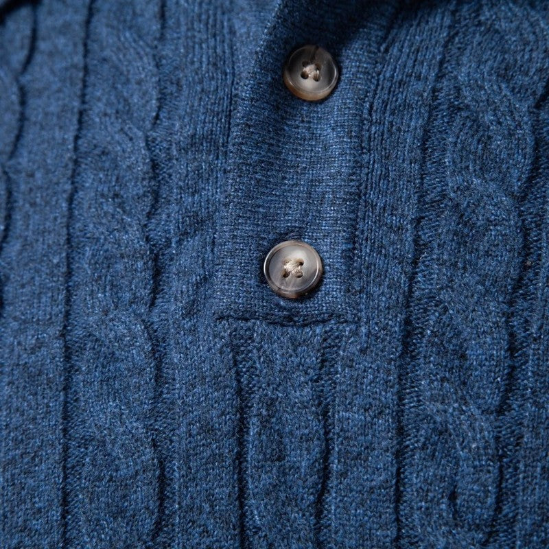 David Men's Cable Knit Polo Sweater