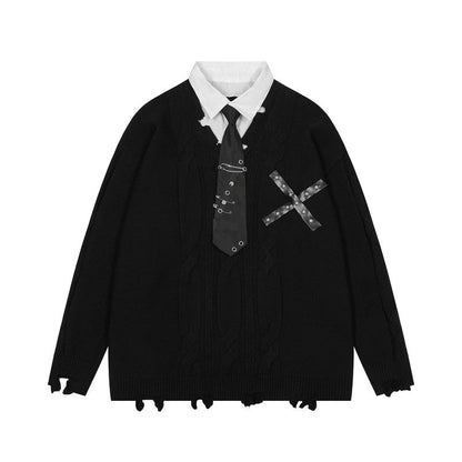 Julian Men's Distressed Layered Knit Sweater