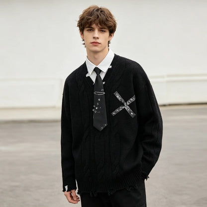 Julian Men's Distressed Layered Knit Sweater