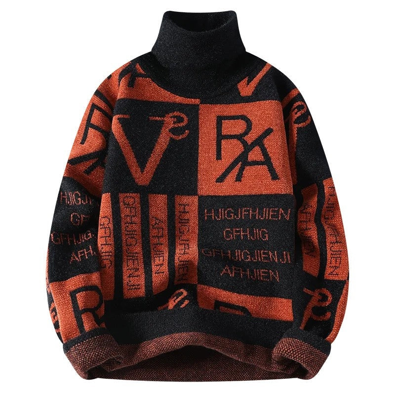 Nathan Men's Relaxed Graphic Turtleneck Sweater