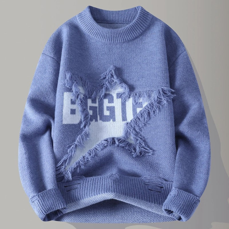 Vincent Men's Distressed Star Knit Sweater