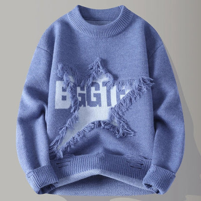 Vincent Men's Distressed Star Knit Sweater