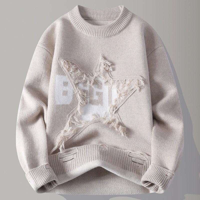 Vincent Men's Distressed Star Knit Sweater